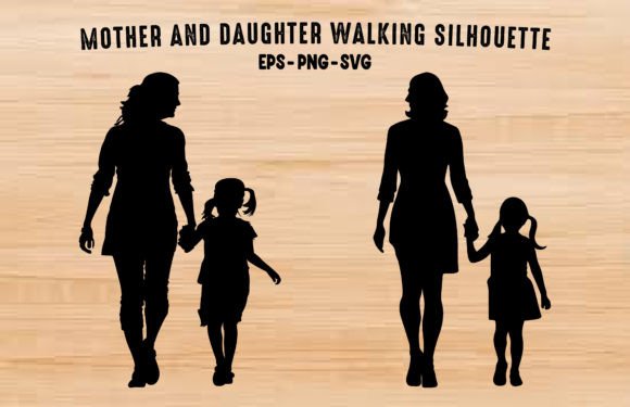 Mom and Daughter Walking SVG Silhouette Graphics and Illustrations Review